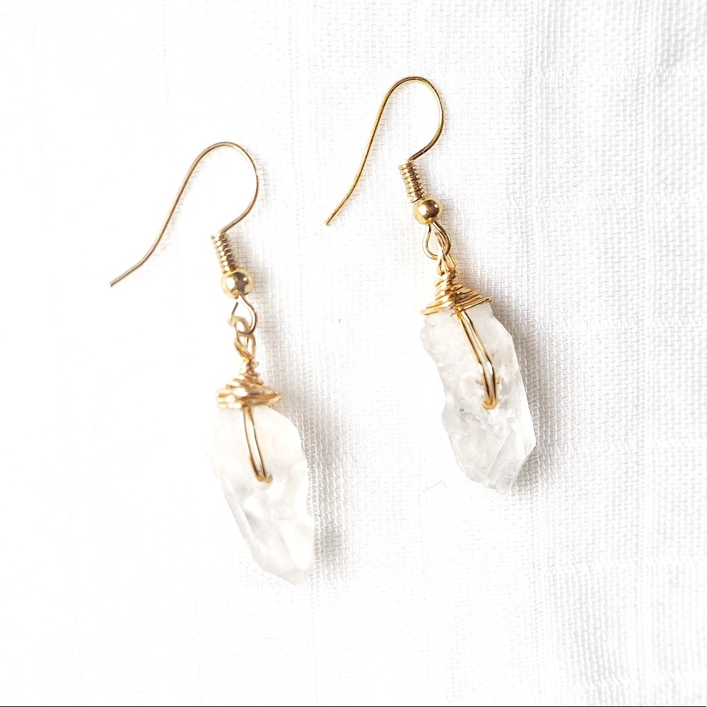 Clear Quartz Wire Dangle Earrings
